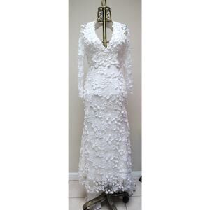 Naeem Khan White Santa Cruz Florette Flower Wedding Gown Dress Size 8